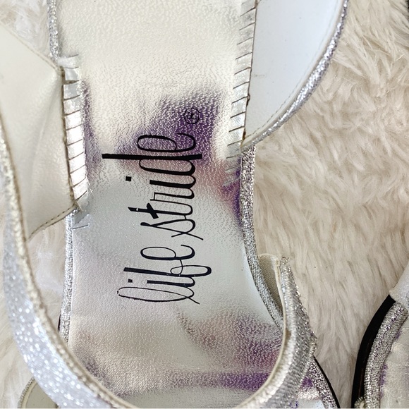 Vintage MOD 60s 70s Silver Sparkle Disco Leather Heel Dress shoes Size 7N - Picture 6 of 6